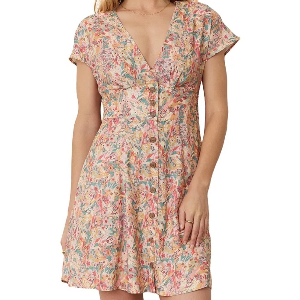 Marine Layer Floral Mini Dress in Peach and Coral